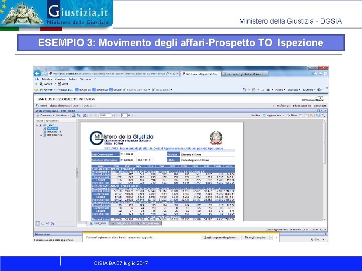 Ministero della Giustizia - DGSIA Prospetto TO-Ispezione ESEMPIO 3: Movimento degli affari-Prospetto TO Ispezione