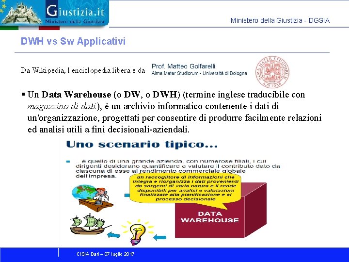 Ministero della Giustizia - DGSIA DWH vs Sw Applicativi Da Wikipedia, l'enciclopedia libera e