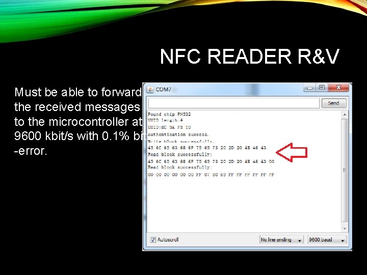NFC READER R&V Must be able to forward the received messages to the microcontroller