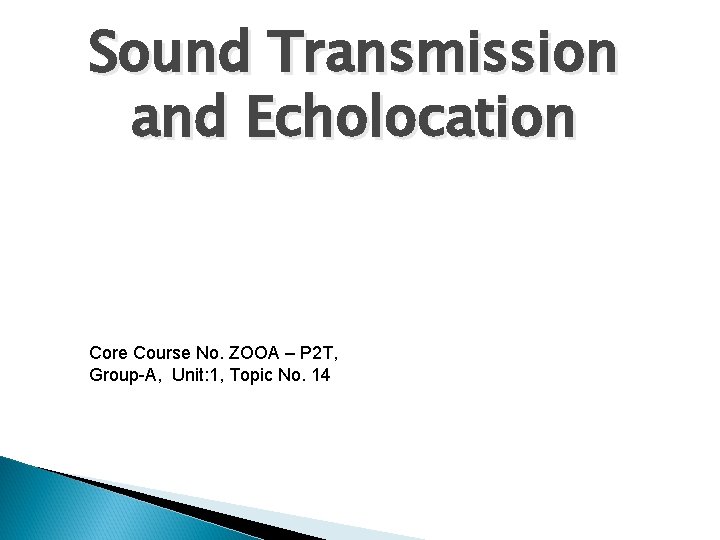 Sound Transmission and Echolocation Core Course No. ZOOA – P 2 T, Group-A, Unit: