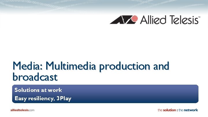 Media: Multimedia production and broadcast Solutions at work Easy resiliency, 3 Play 