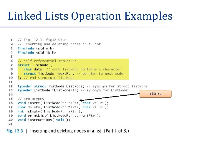 Linked Lists Operation Examples address 