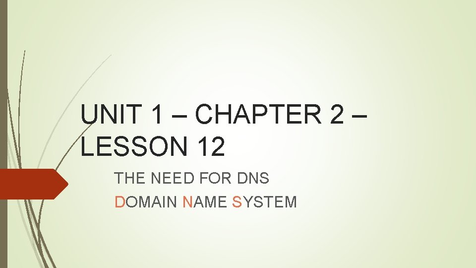 UNIT 1 – CHAPTER 2 – LESSON 12 THE NEED FOR DNS DOMAIN NAME