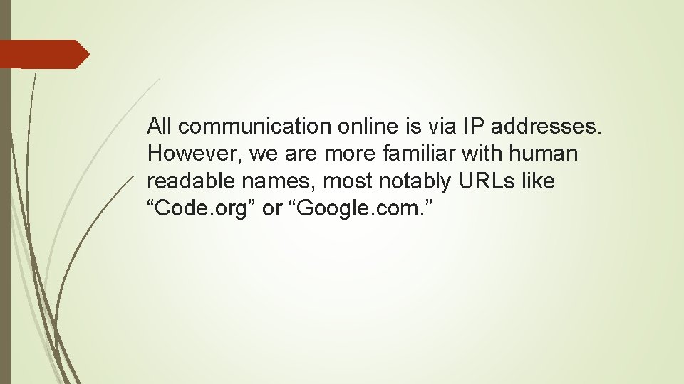 All communication online is via IP addresses. However, we are more familiar with human