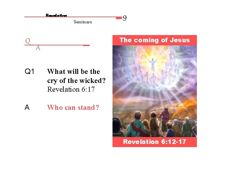 Revelation Seminars Q Q 1 A 9 The coming of Jesus A What will