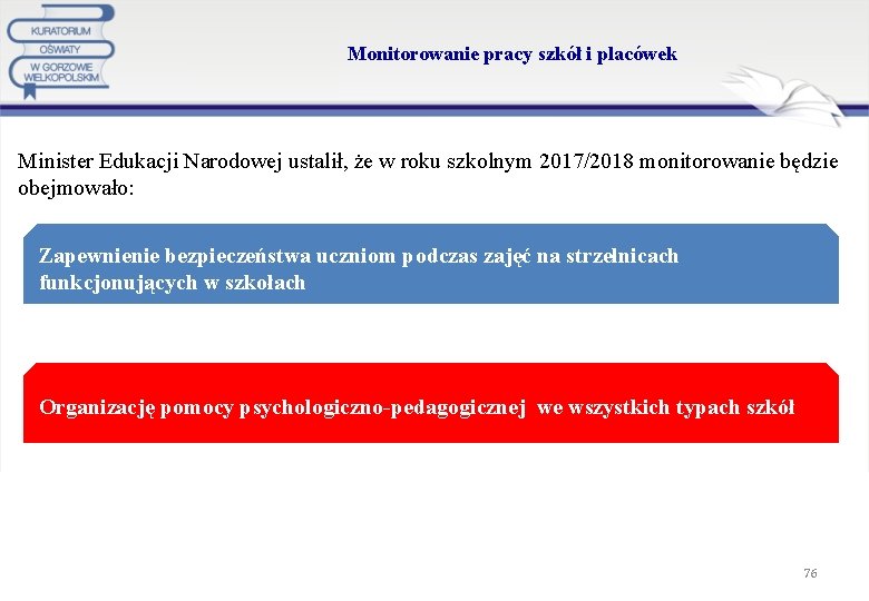 Monitorowanie pracy szkół i placówek Minister Edukacji Narodowej ustalił, że w roku szkolnym 2017/2018