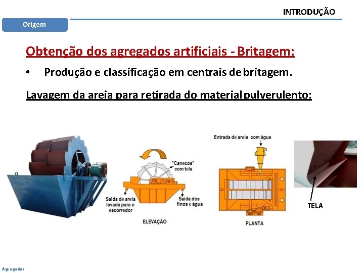 INTRODUÇÃO Origem Obtenção dos agregados artificiais - Britagem: • Produção e classificação em centrais