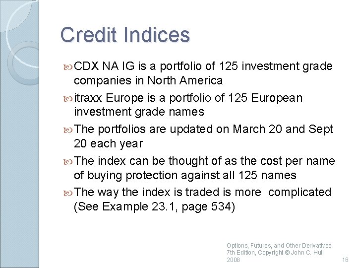 Credit Indices CDX NA IG is a portfolio of 125 investment grade companies in Credit Indices CDX NA IG is a portfolio of 125 investment grade companies in