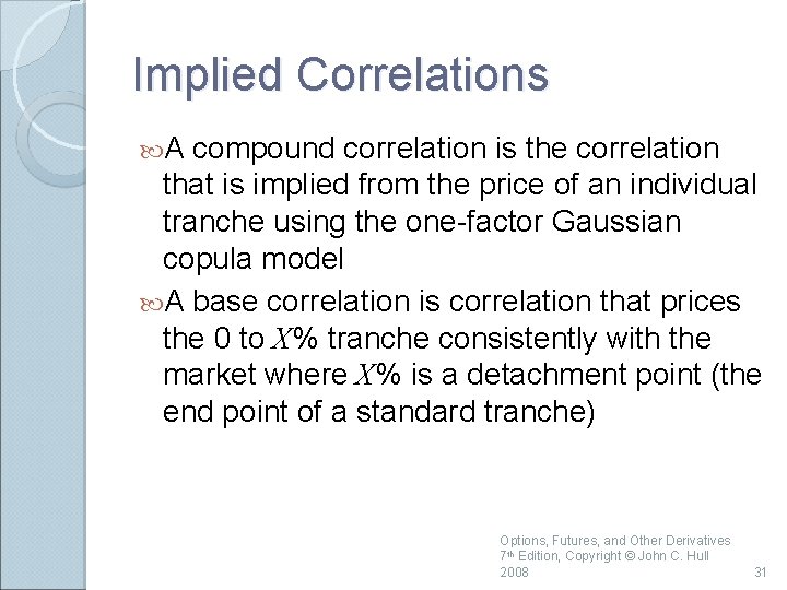 Implied Correlations A compound correlation is the correlation that is implied from the price Implied Correlations A compound correlation is the correlation that is implied from the price