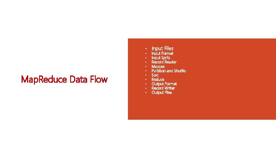  • Input Files Map. Reduce Data Flow • • • Input Format Input