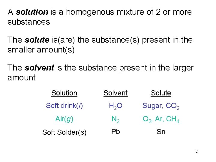 A solution is a homogenous mixture of 2 or more substances The solute is(are)