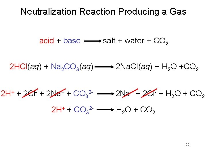 Neutralization Reaction Producing a Gas acid + base 2 HCl(aq) + Na 2 CO