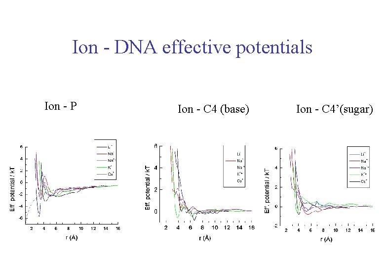Ion - DNA effective potentials Ion - P Ion - C 4 (base) Ion Ion - DNA effective potentials Ion - P Ion - C 4 (base) Ion