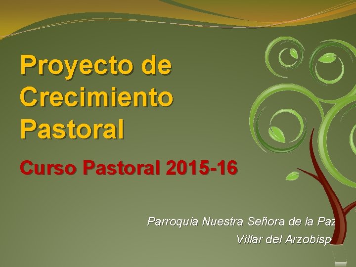 Proyecto de Crecimiento Pastoral Curso Pastoral 2015 -16 Parroquia Nuestra Señora de la Paz