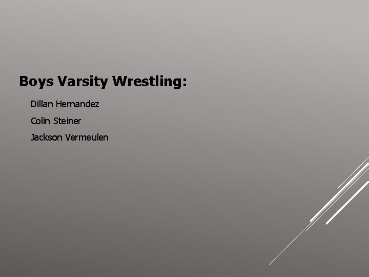 Boys Varsity Wrestling: Dillan Hernandez Colin Steiner Jackson Vermeulen 