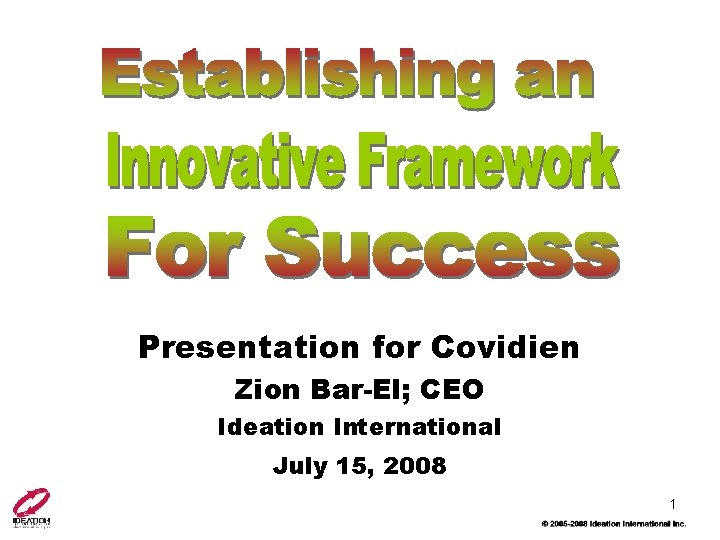 Presentation for Covidien Zion Bar-El; CEO Ideation International July 15, 2008 1 