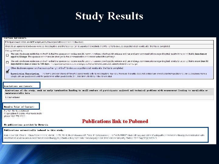 Study Results Publications link to Pubmed 