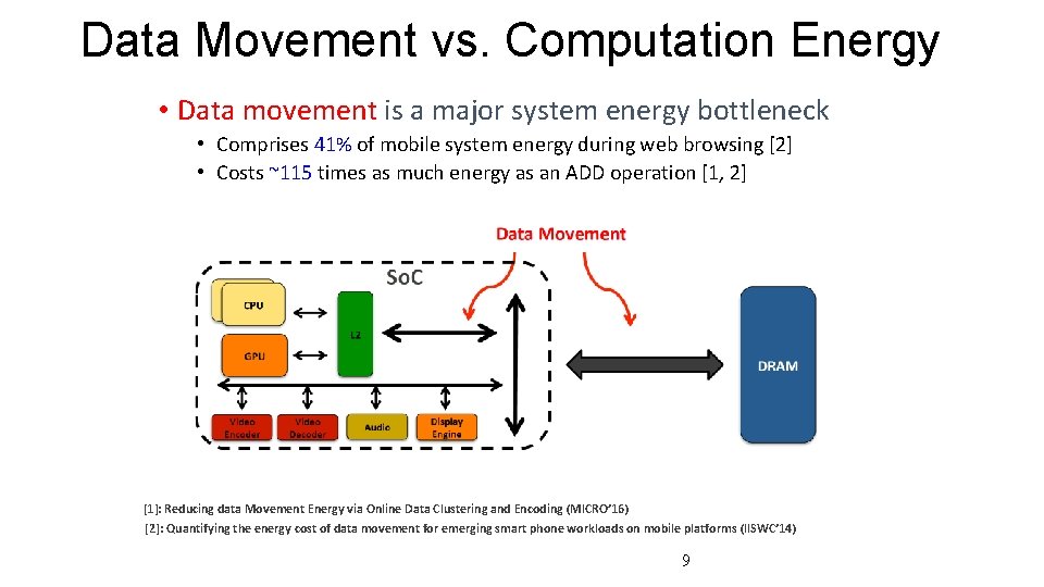 Data Movement vs. Computation Energy • Data movement is a major system energy bottleneck