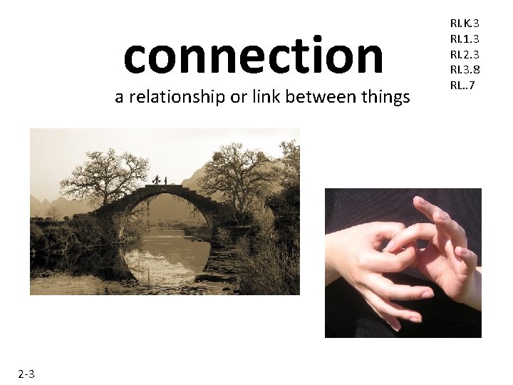 connection a relationship or link between things RI. K. 3 RI. 1. 3 RI. connection a relationship or link between things RI. K. 3 RI. 1. 3 RI.