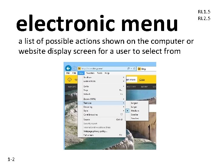 electronic menu a list of possible actions shown on the computer or website display electronic menu a list of possible actions shown on the computer or website display