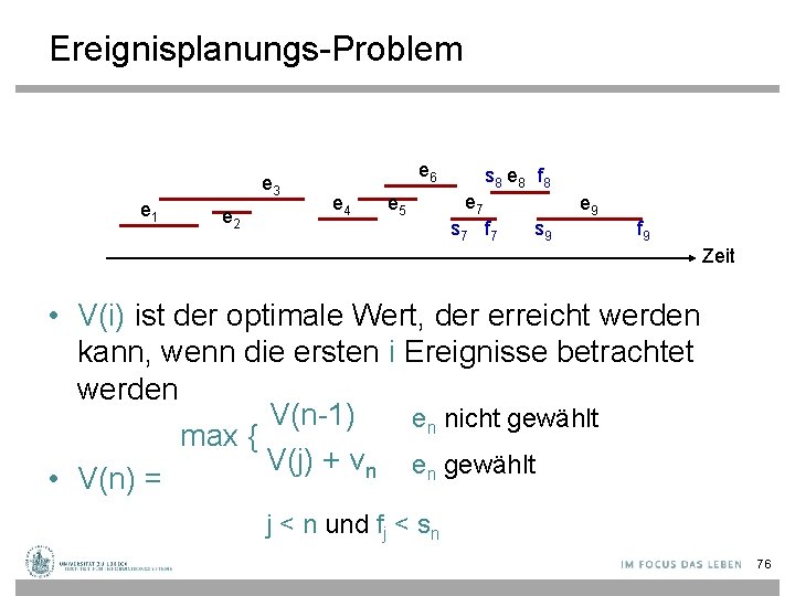 Ereignisplanungs-Problem e 3 e 1 e 2 e 6 e 4 e 5 s