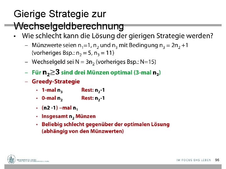 Gierige Strategie zur Wechselgeldberechnung • 96 