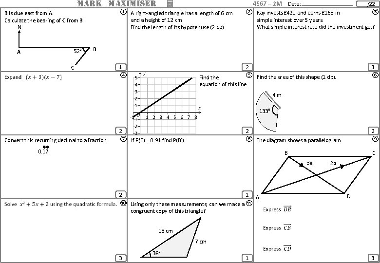 MARK MAXIMISER B is due east from A. Calculate the bearing of C from
