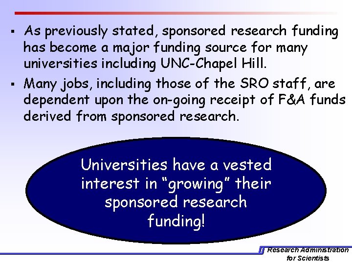 § § As previously stated, sponsored research funding has become a major funding source