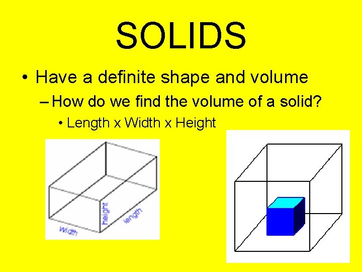 SOLIDS • Have a definite shape and volume – How do we find the SOLIDS • Have a definite shape and volume – How do we find the