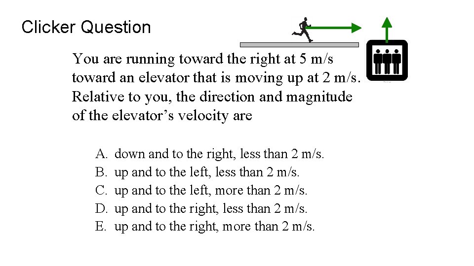 Clicker Question You are running toward the right at 5 m/s toward an elevator