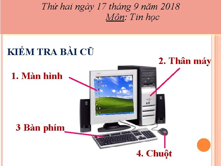 Thứ hai ngày 17 tháng 9 năm 2018 Môn: Tin học KIỂM TRA BÀI
