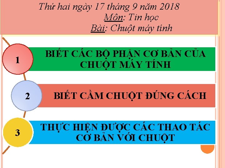 Thứ hai ngày 17 tháng 9 năm 2018 Môn: Tin học Bài: Chuột máy