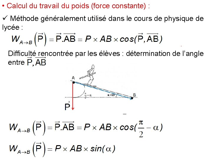  • Calcul du travail du poids (force constante) : ü Méthode généralement utilisé