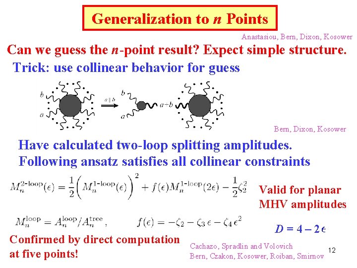 Generalization to n Points Anastasiou, Bern, Dixon, Kosower Can we guess the n-point result?