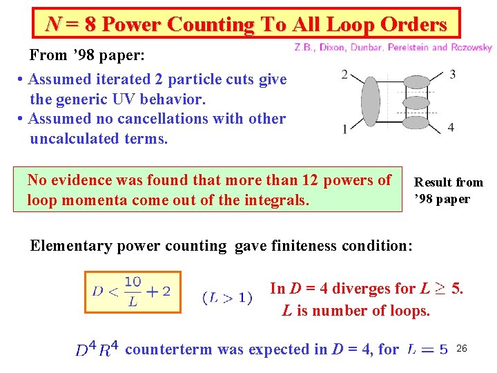 N = 8 Power Counting To All Loop Orders From ’ 98 paper: •