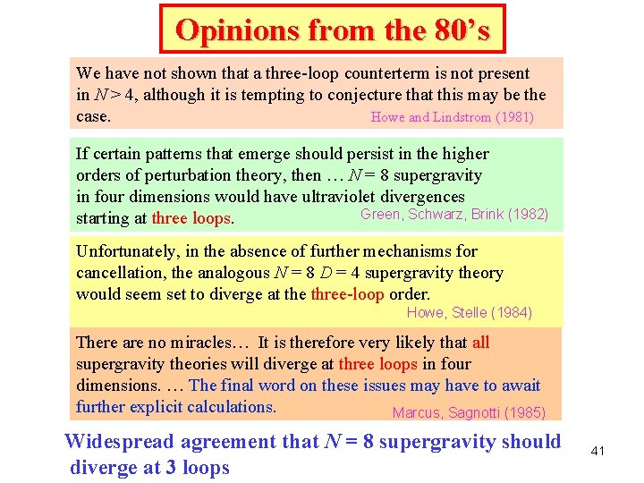 Opinions from the 80’s We have not shown that a three-loop counterterm is not