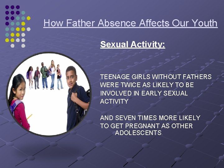 How Father Absence Affects Our Youth Sexual Activity: TEENAGE GIRLS WITHOUT FATHERS WERE TWICE