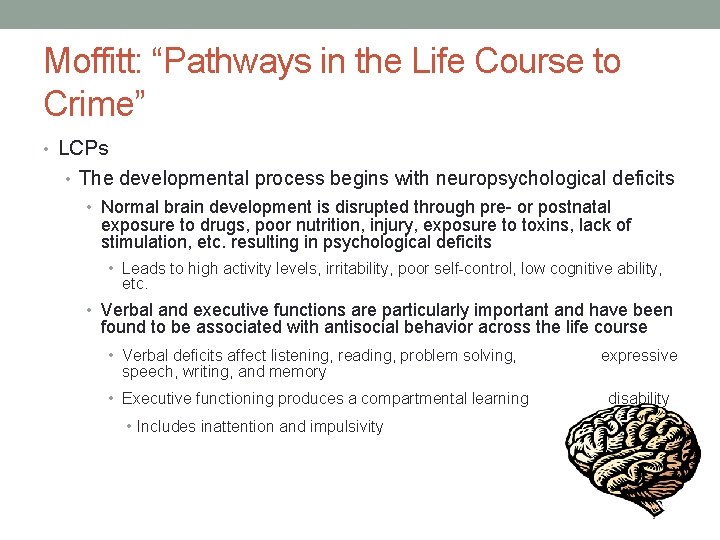 Moffitt: “Pathways in the Life Course to Crime” • LCPs • The developmental process