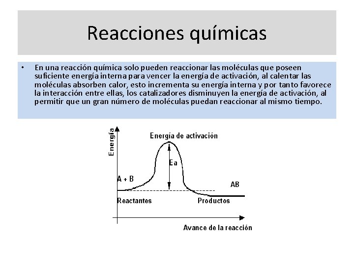 Reacciones químicas • En una reacción química solo pueden reaccionar las moléculas que poseen