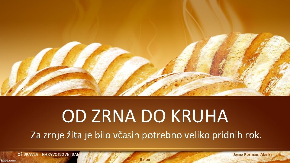 OD ZRNA DO KRUHA Za zrnje žita je bilo včasih potrebno veliko pridnih rok. OD ZRNA DO KRUHA Za zrnje žita je bilo včasih potrebno veliko pridnih rok.