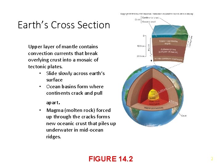 Earth’s Cross Section Upper layer of mantle contains convection currents that break overlying crust