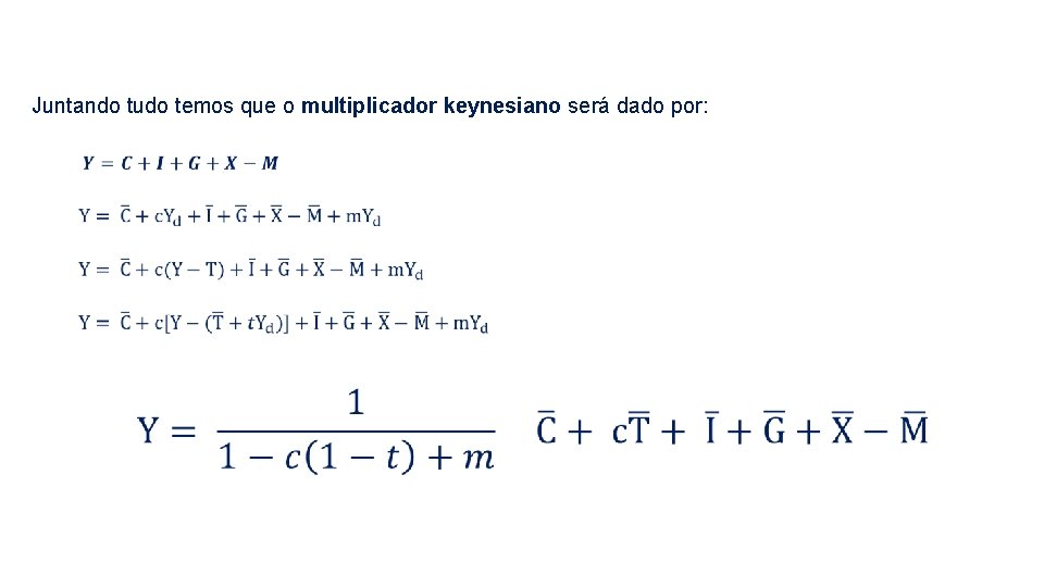 Juntando tudo temos que o multiplicador keynesiano será dado por: 