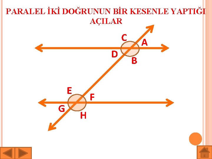 PARALEL İKİ DOĞRUNUN BİR KESENLE YAPTIĞI AÇILAR C D E G F H A