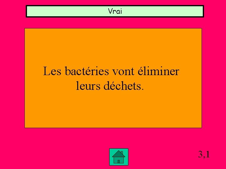 Vrai Les bactéries vont éliminer leurs déchets. 3, 1 Vrai Les bactéries vont éliminer leurs déchets. 3, 1