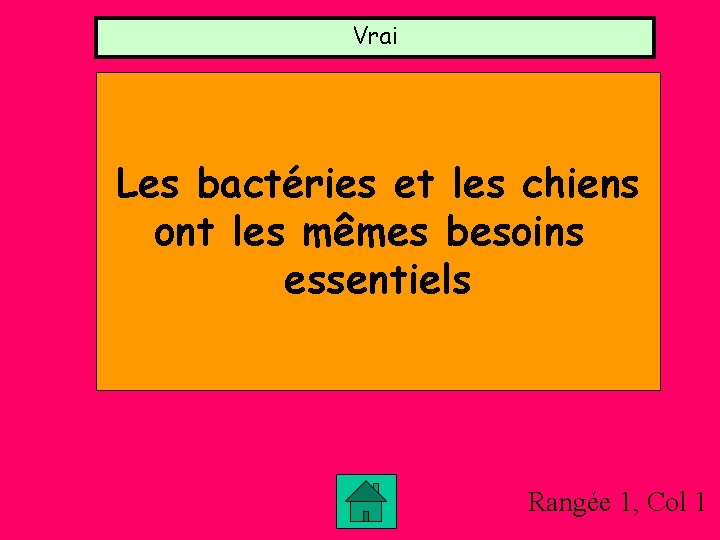 Vrai Les bactéries et les chiens ont les mêmes besoins essentiels Rangée 1, Col Vrai Les bactéries et les chiens ont les mêmes besoins essentiels Rangée 1, Col