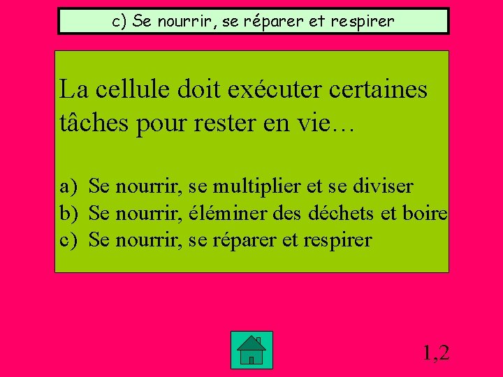 c) Se nourrir, se réparer et respirer La cellule doit exécuter certaines tâches pour c) Se nourrir, se réparer et respirer La cellule doit exécuter certaines tâches pour