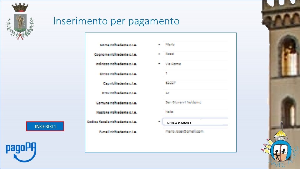 Inserimento per pagamento INSERISCI MRIRSS 12 n 22 H 901 B 