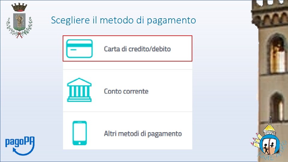 Scegliere il metodo di pagamento 
