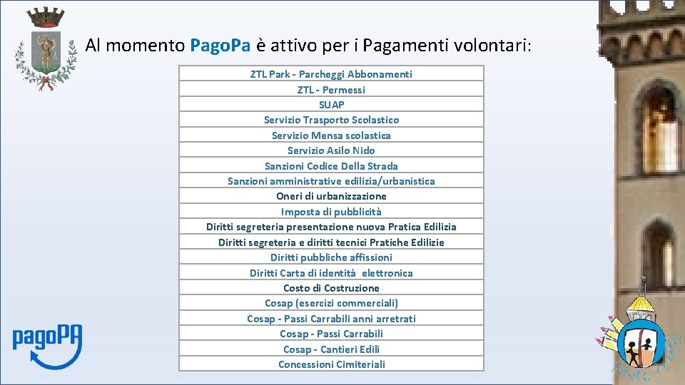 Al momento Pago. Pa è attivo per i Pagamenti volontari: ZTL Park - Parcheggi