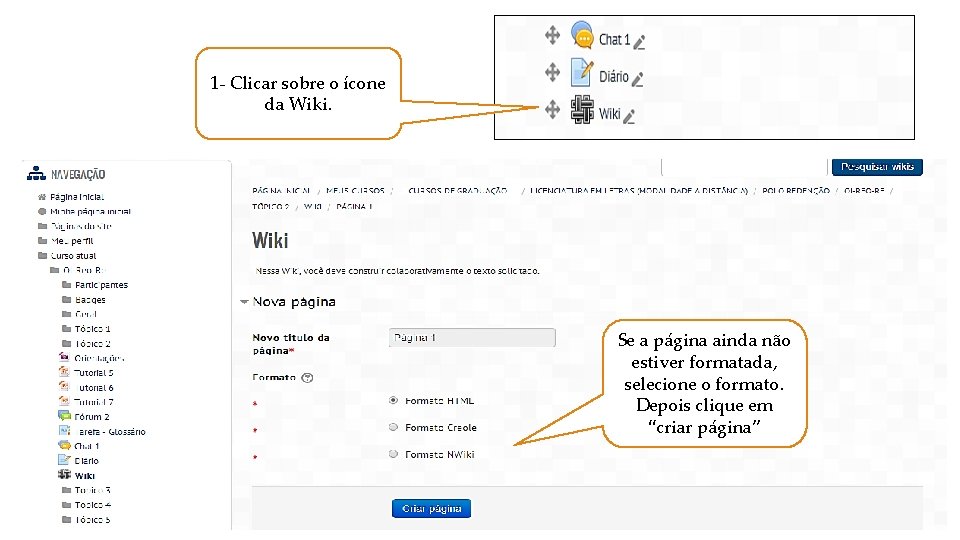 1 - Clicar sobre o ícone da Wiki. Se a página ainda não estiver
